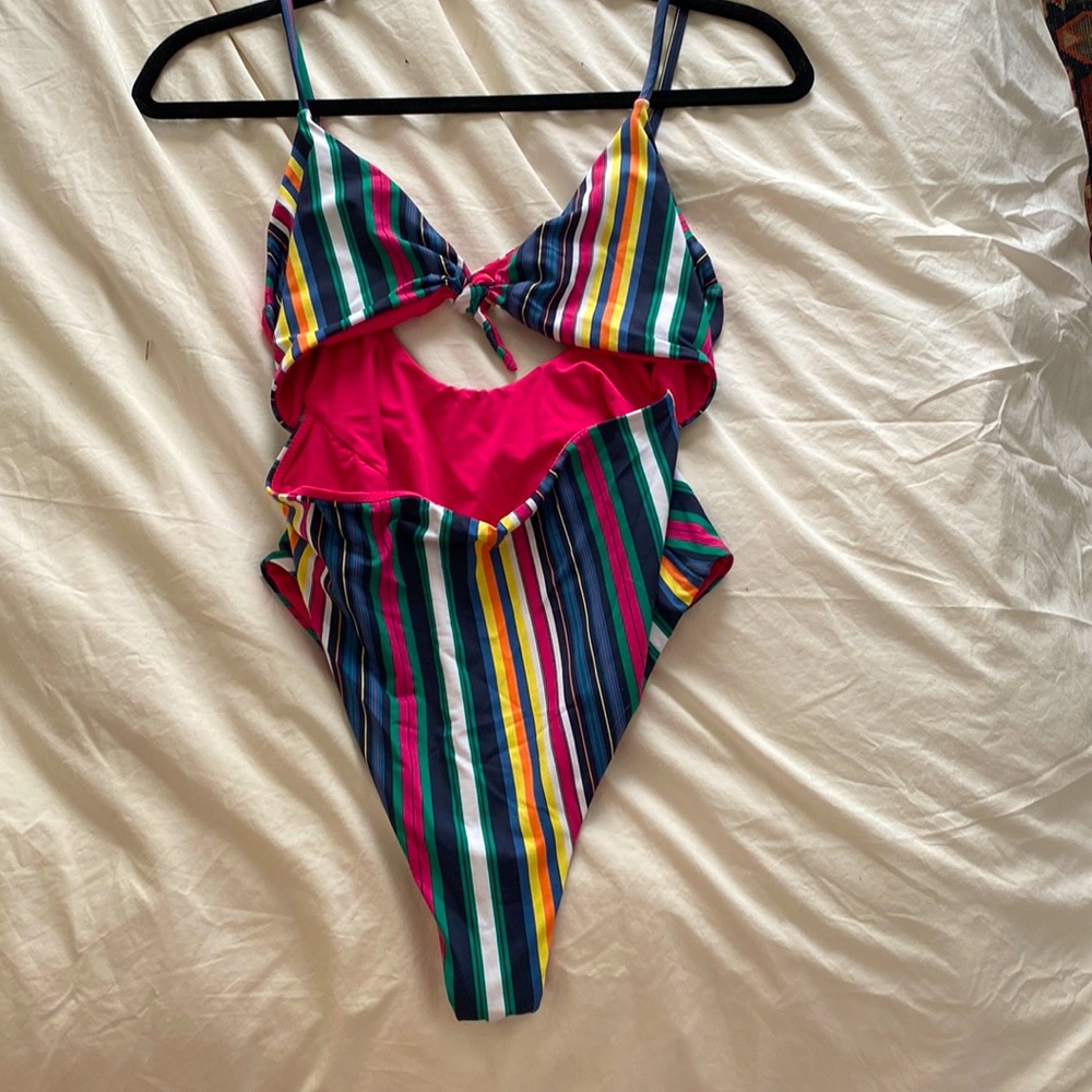 Marine Layer Multicolor Striped One-Piece Swimsuit with Hot Pink Accent